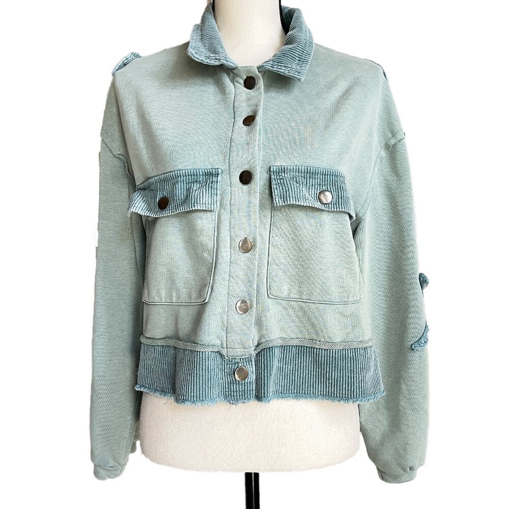 POL Teal French Terry Knit Boho Jacket Corduroy SMALL - Picture 3 of 12